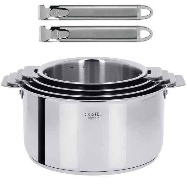 Set batterie 4 casseroles Casteline Cristel 2 poignées bois - 3 finitions